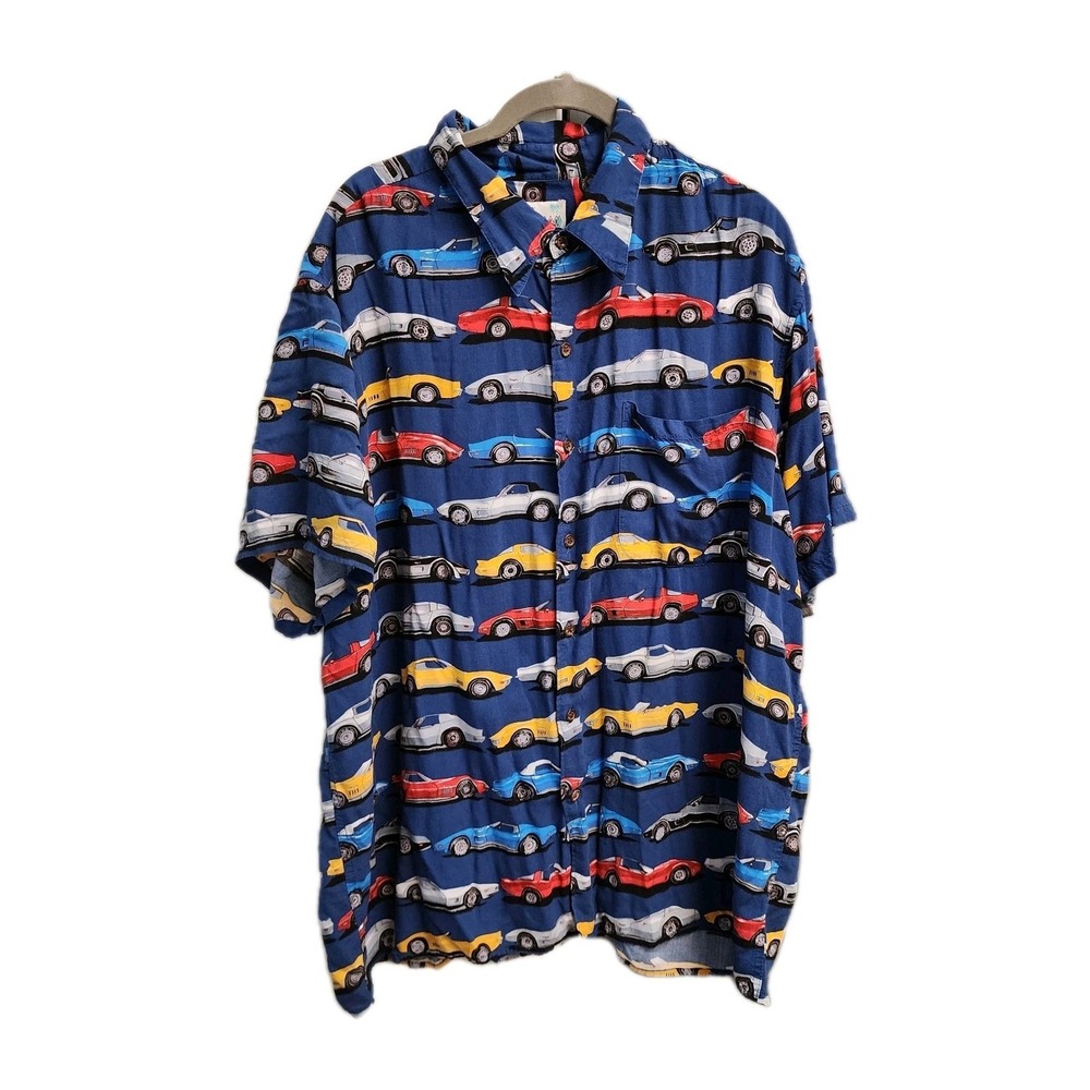 Vintage 2XL Reyn Spooner American & Classics Cars Corvette Rayon Blue